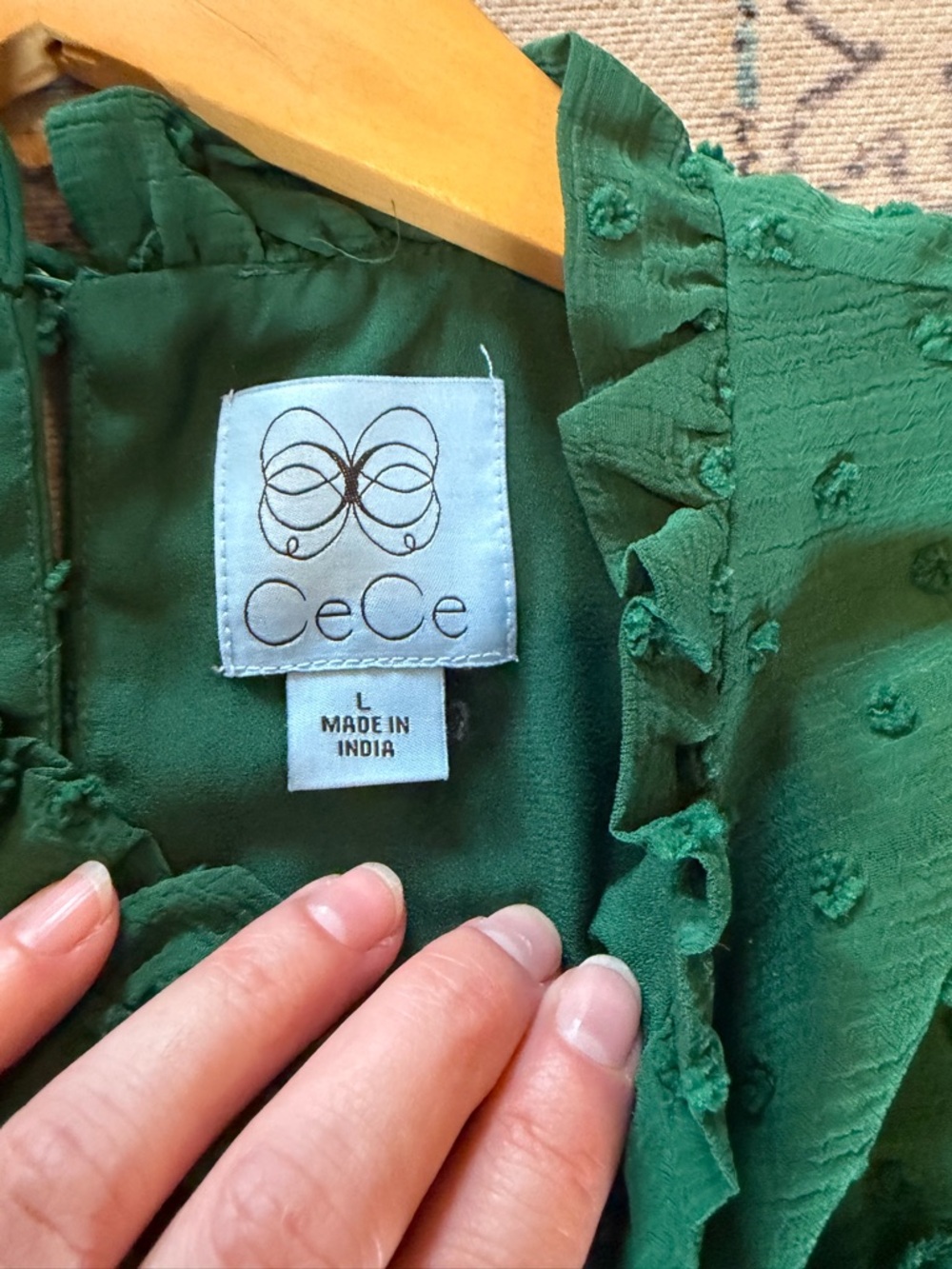 CeCe Clip Dot Green Midi Flutter Dress Large - Picture 7 of 7